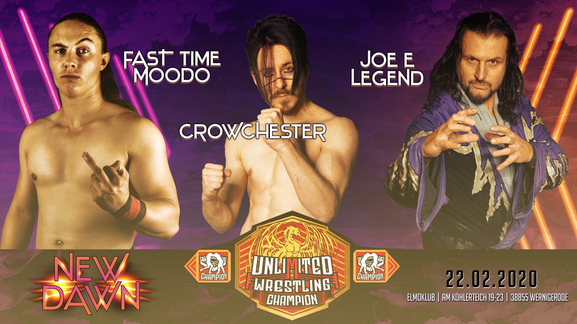 Unlimited Championship Triple Threat MatchFast Time Moodo vs. Joe E Legend vs. Crowchester