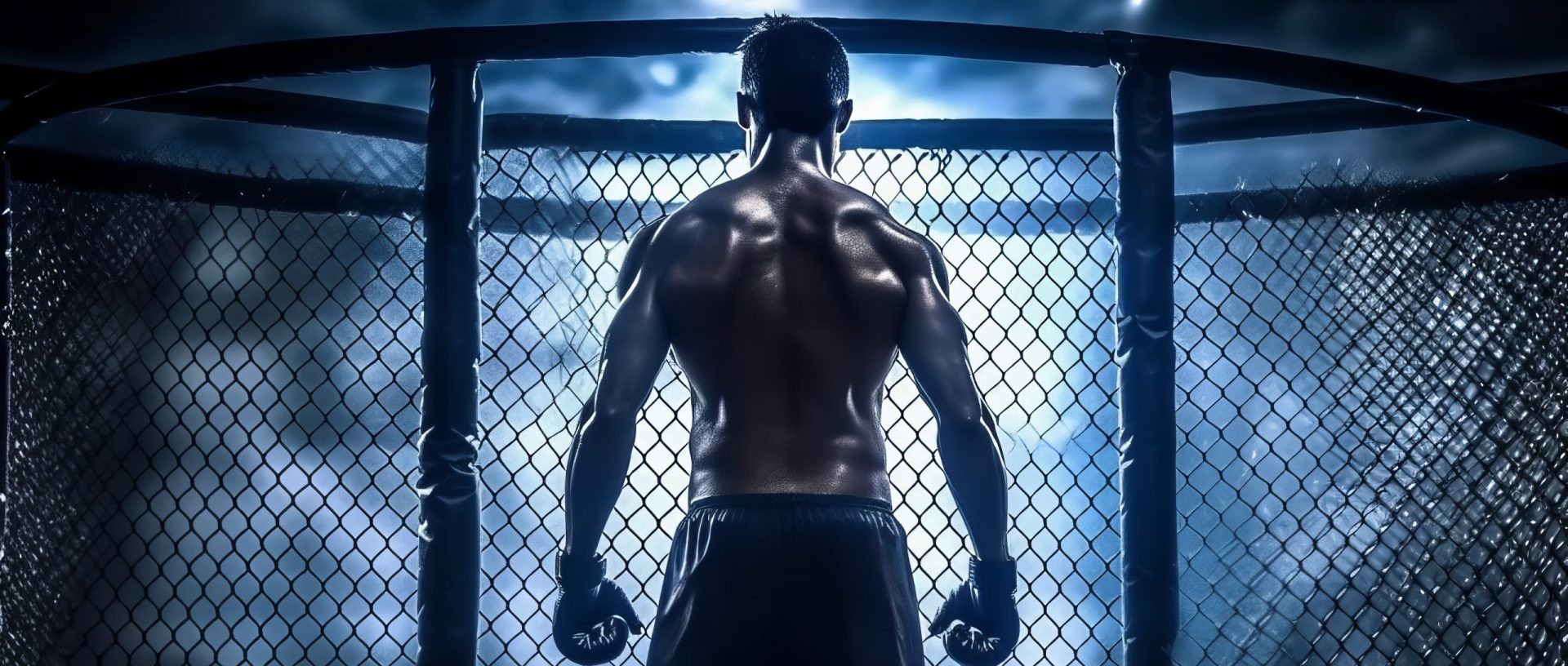 MMA fighter in the cage back view. Generative AI